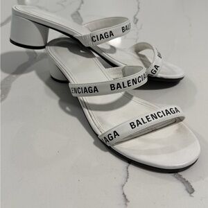 Balenciaga White Logo Heeled Sandals